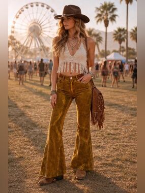Vintage authentic cowboy Brown Suede Women's pants perfect for festivals western